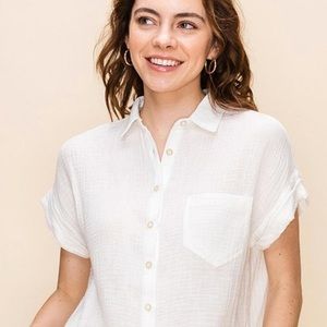 White Crop Button Up